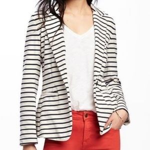 Old Navy women white black striped long sleeve coastal minimalist blazer size XS